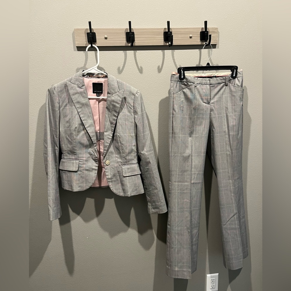 The Limited Suit, Gray and Pink Plaid, Size 2